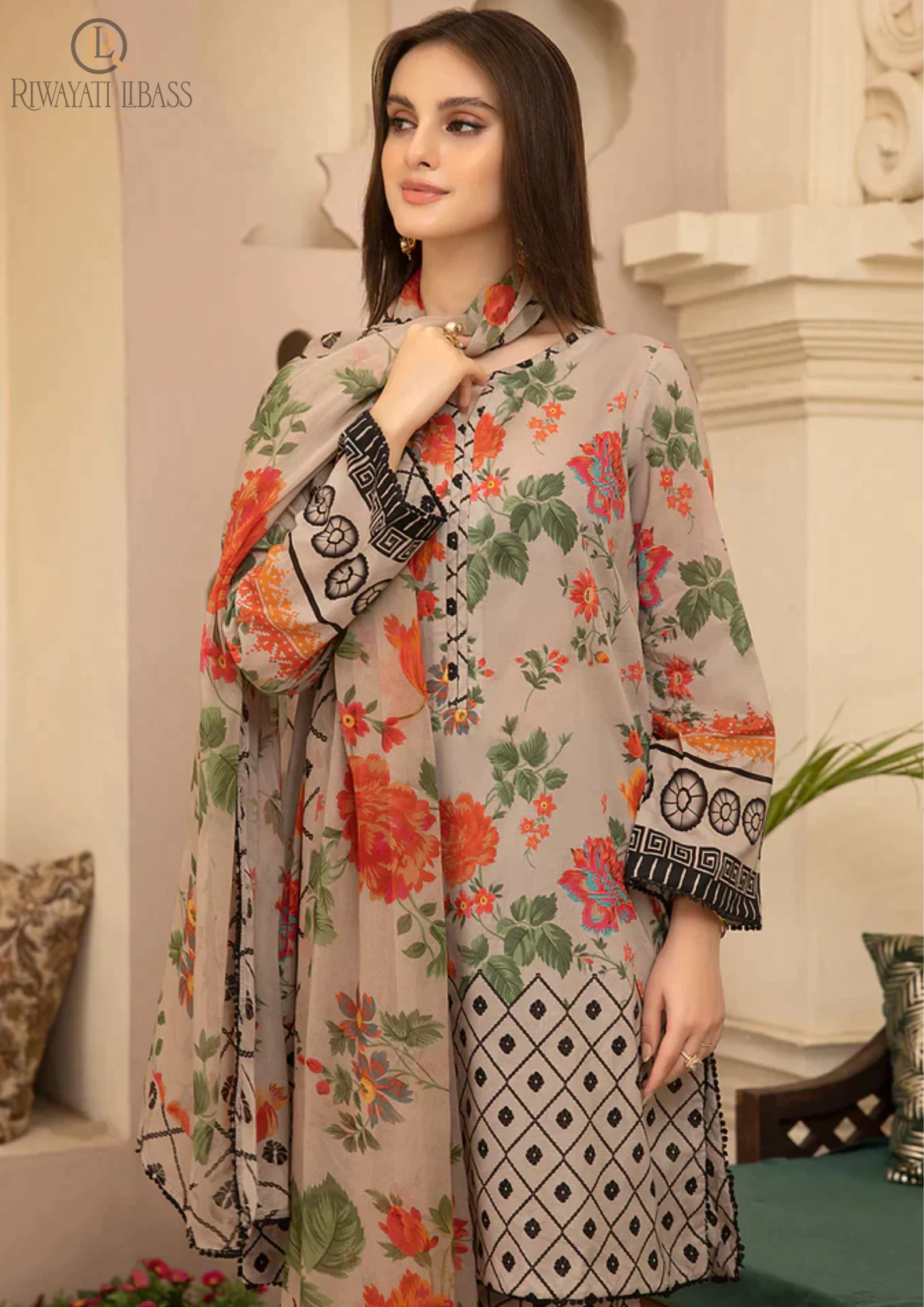 Gul Ahmed 3 Piece Printed lawn CL-4674 - Image 3