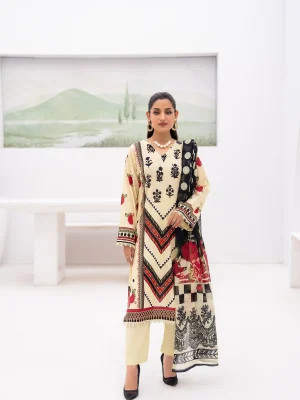 Gull-E-Noor MFDS-D4-GN-3P-10 Slub Lawn Three Piece